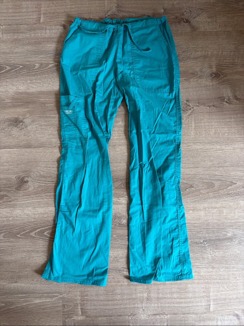 Women’s Teal Cargo Scrub Pants with Drawstring Waist and Side Pockets